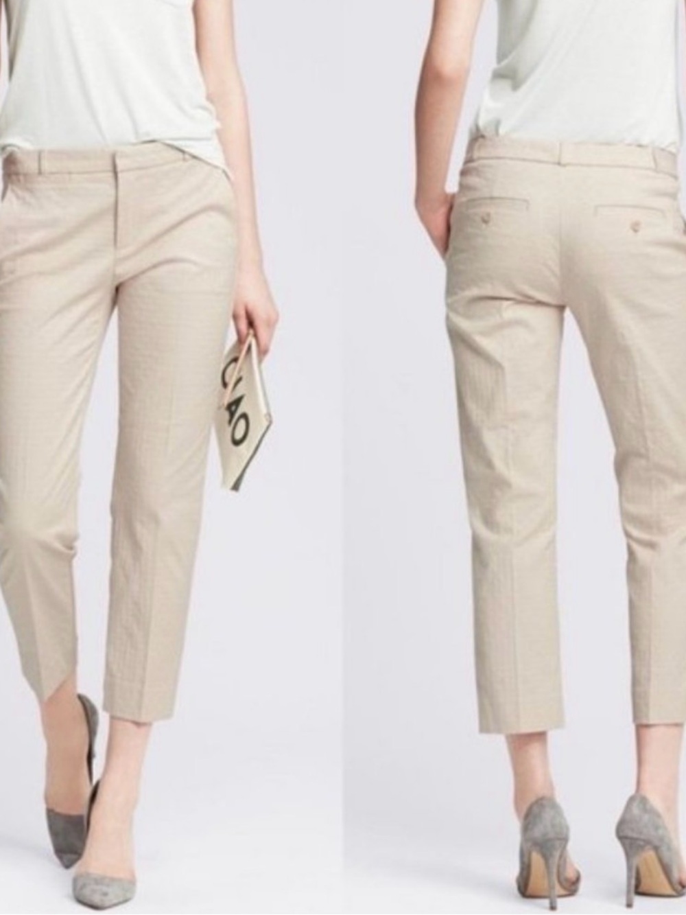 Banana Republic Cropped Straight-Leg Pants in Light Beige